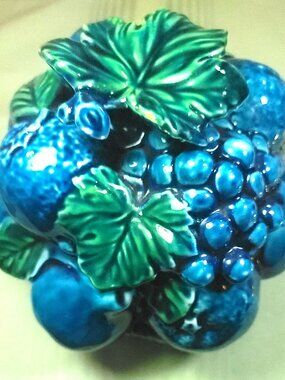 Vintage 1960s Inarco Mood Indigo Fruit Lidded Jar – Blue Ceramic Candy Dish #E23